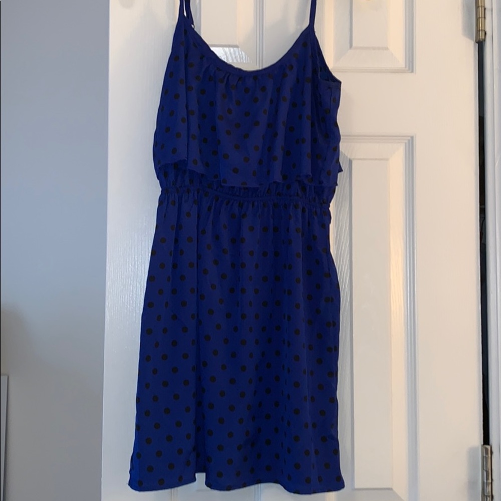 Lightweight Blue and Black Polka Dot Dress